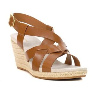 Cole Haan Crystal Wedge Leather Espadrille Strap Sandal, Brown, Size 9, NWOB